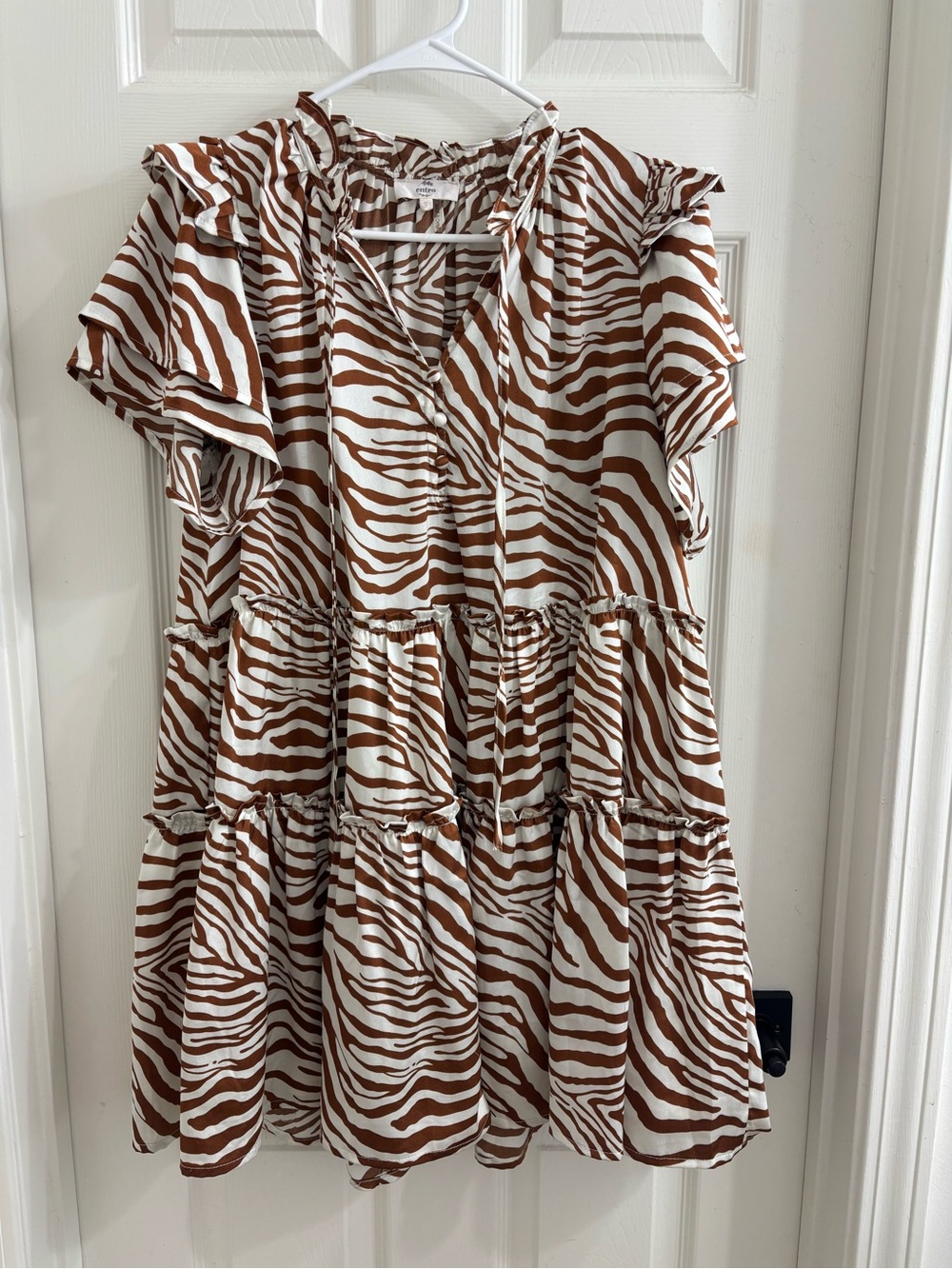 entro Brown and White Zebra Print Tiered Mini Dress